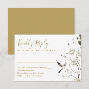 Elegant Gold Chinoiserie Floral Garden Wedding  RSVP Card