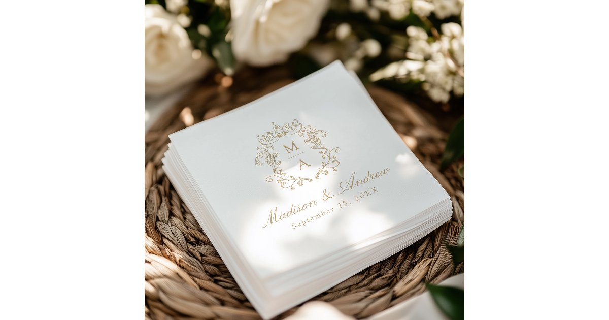 Elegant Gold Chinoiserie Monogram Crest Wedding Napkins | Zazzle
