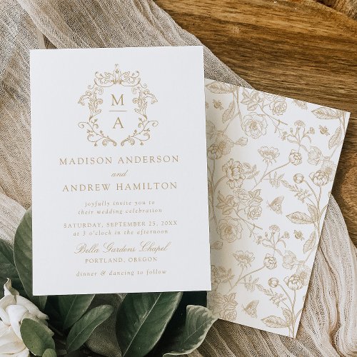 Elegant Gold Chinoiserie Victorian Floral Wedding Invitation