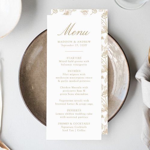 Elegant Gold Chinoiserie Victorian Floral Wedding Menu