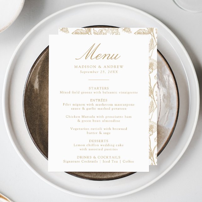 Elegant Gold Chinoiserie Victorian Floral Wedding Menu (Creator Uploaded)