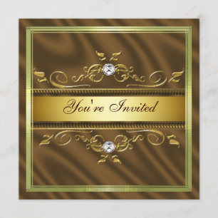 Elegant Gold Chocolate Brown Silk/Satin Invitation
