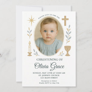 Elegant Gold Christening Invitation for Girl