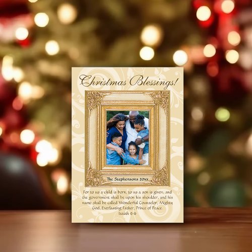 Elegant Gold Christian Bible Verse Photo Holiday Card