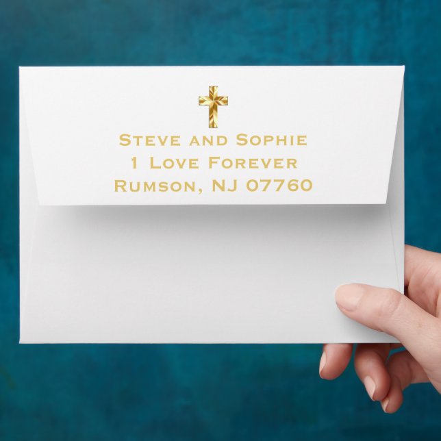 Elegant Gold Christian Cross Traditional Wedding Envelope (Hand)