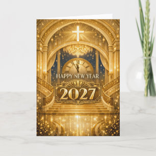 Elegant Gold Christian Happy New Year 2027 Holiday Card