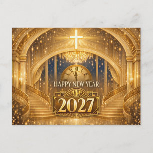 Elegant Gold Christian Happy New Year 2027 Holiday Postcard