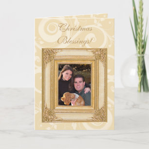 Elegant Gold Christian Photo Christmas Card, Verse Holiday Card