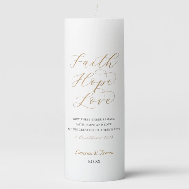 Elegant Gold Christian Wedding Unity Candle (Front)