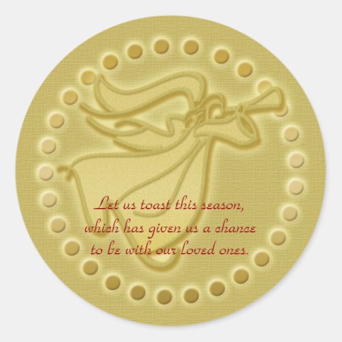 Elegant gold Christmas angel greetings wishes Classic Round Sticker