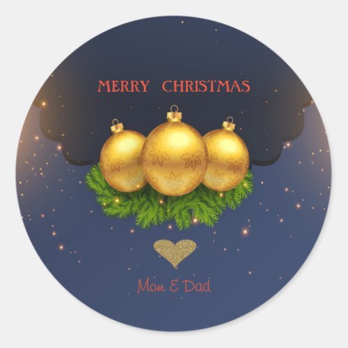 Elegant Gold Christmas Ball Pine Tree Branches Classic Round Sticker