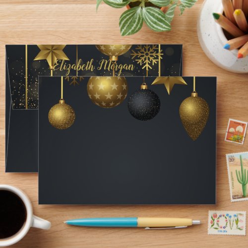 Elegant Gold Christmas Balls Dark Envelope