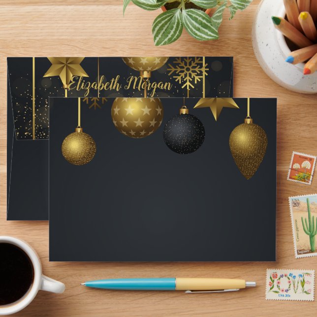 Elegant Gold Christmas Balls Dark Envelope (Desk)
