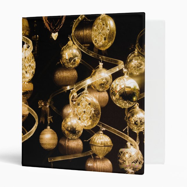 Elegant Gold Christmas Baubles 3 Ring Binder (Front/Inside)