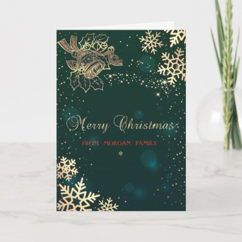 Elegant Gold Christmas BellSnowflakes Holiday Card