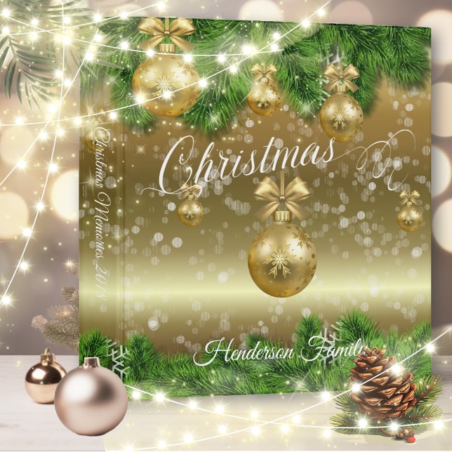 Elegant Gold Christmas Bulbs Photo Album 3 Ring Bi Binder (Creator Uploaded)