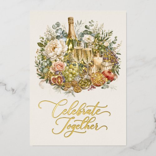 Elegant Gold Christmas Champagne Watercolor Party Foil Holiday Card
