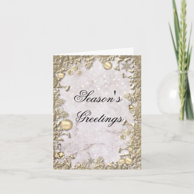 Elegant Gold Christmas Decorations and Glitter Holiday Card (Front)