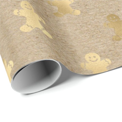 Elegant gold Christmas gingerbread man pattern Wrapping Paper