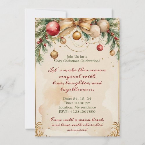 Elegant Gold Christmas Invitation with Invitation