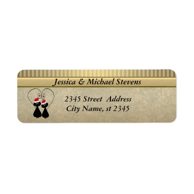 Elegant gold Christmas love cat couple holiday Label (Front)