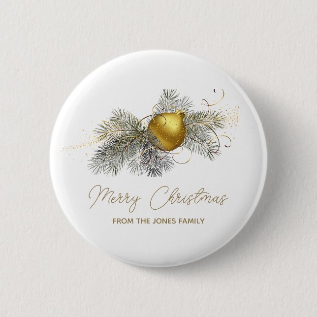 Elegant gold Christmas Ornament Party Button (Front)