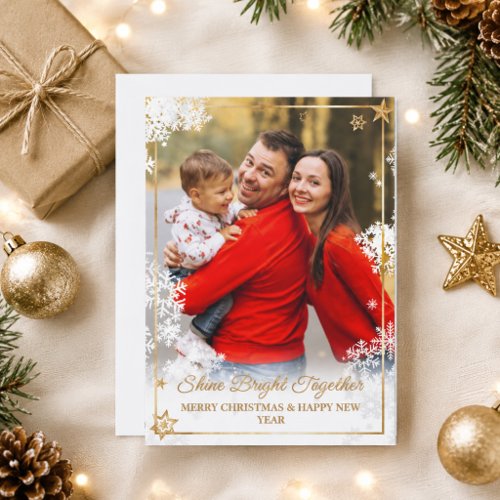 Elegant Gold  Christmas Overlay Photo Snowflake Holiday Card