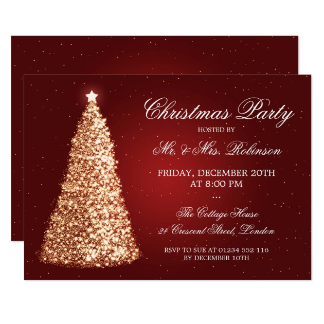 Elegant Gold Christmas Party Red Invitation