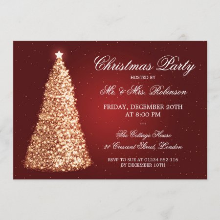 Elegant Gold Christmas Party Red Invitation