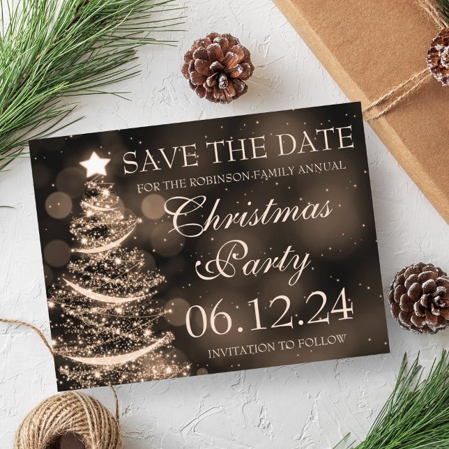 Elegant Gold Christmas Party Save The Date Announcement Postcard (Elegant Gold Christmas Party Save The Date Announcement Postcard)