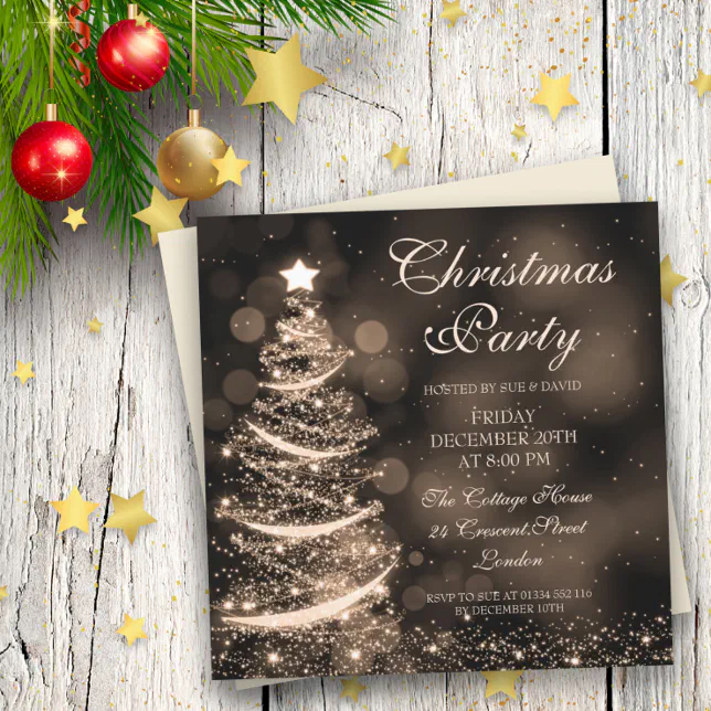 Elegant Gold Christmas Party Sparkle Invitation | Zazzle
