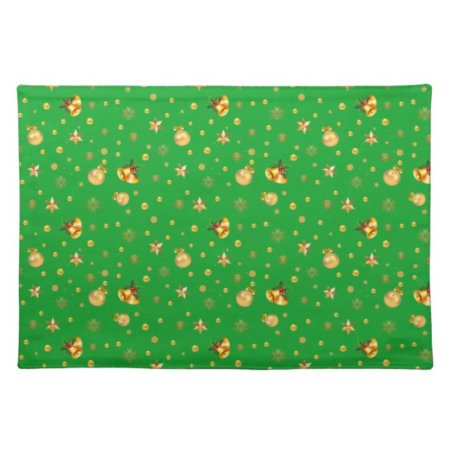Elegant Gold Christmas Pattern on Green Cloth Placemat (Front)
