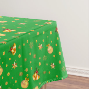 Elegant Gold Christmas Pattern on Green Tablecloth