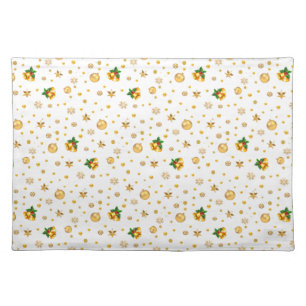 Elegant Gold Christmas Pattern on White Cloth Plac Cloth Placemat