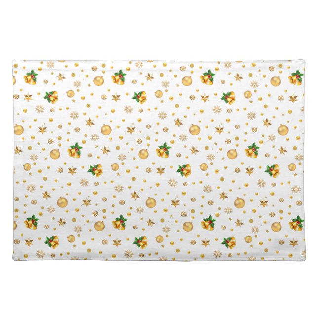 Elegant Gold Christmas Pattern on White Cloth Plac Cloth Placemat (Front)