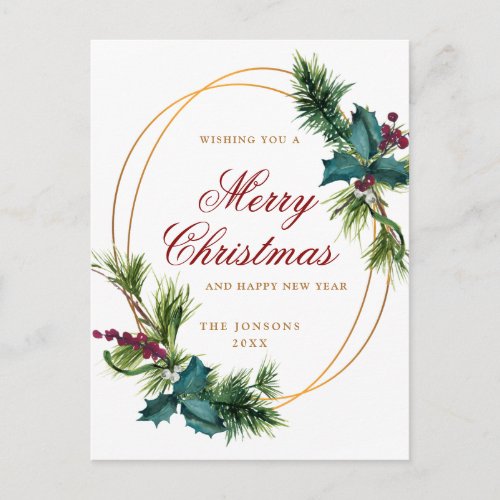 Elegant Gold Christmas Pine Cone Holiday Greeting Postcard