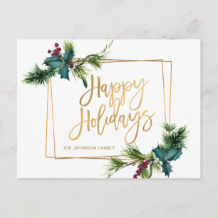 Elegant Gold Christmas Pine Cone Holiday Greeting Postcard