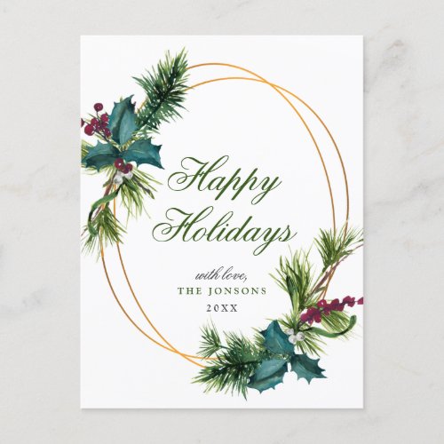 Elegant Gold Christmas Pine Cones Holiday Greeting Postcard