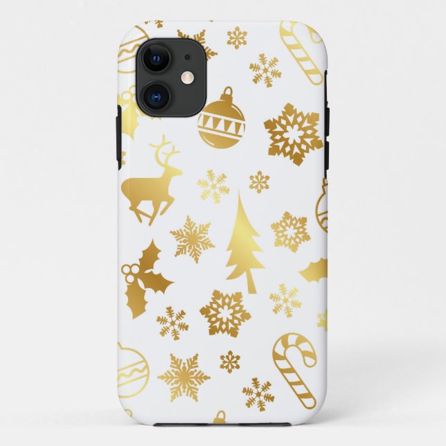 Elegant Gold Christmas Print iPhone Case (Back)