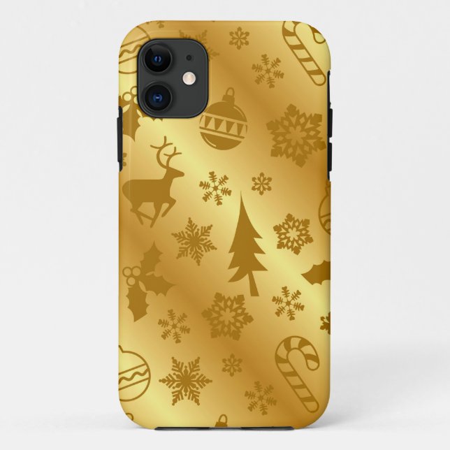 Elegant Gold Christmas Print iPhone Case (Back)
