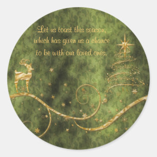 Elegant gold Christmas reindeer greetings wishes Classic Round Sticker