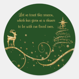 Elegant gold Christmas reindeer greetings wishes Classic Round Sticker