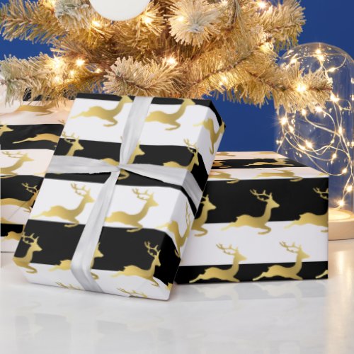Elegant Gold Christmas reindeer pattern Wrapping Paper