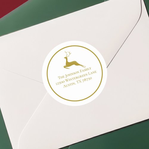 Elegant Gold Christmas Reindeer Return Address Classic Round Sticker