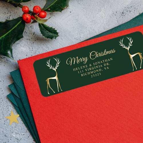Elegant Gold Christmas Reindeer Return Address Label