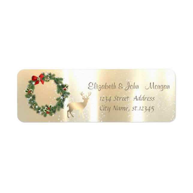 Elegant, Gold Christmas  Reindeer, Wreath Label (Front)