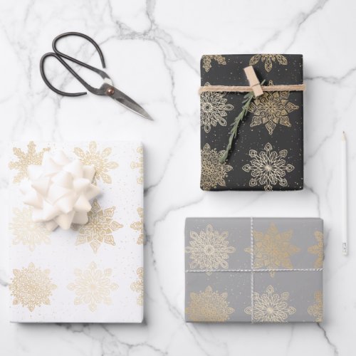 Elegant Gold Christmas Snowflake Pattern    Wrapping Paper Sheets