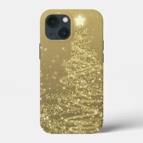 Elegant Gold Christmas Sparkling Trees  iPhone 13 Mini Case