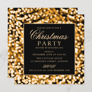 Elegant Gold Christmas String Lights Holiday Party Invitation