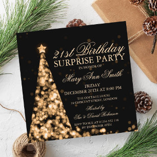Elegant Gold Christmas Surprise 21st Birthday Invitation